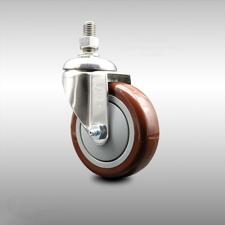 Service Caster 4 Inch 316SS Maroon Polyurethane Wheel Swivel 1/2 Inch Threaded Stem Caster SCC SCC-SS316TS20S414-PPUB-MRN-121315